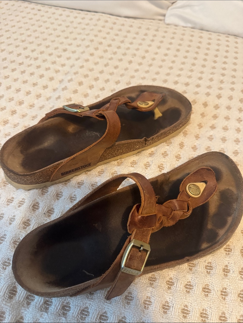Birkenstock Gizeh Braided Brown Leather Thong Sandals with Buckle